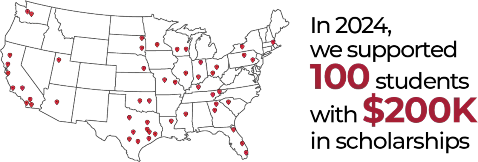 2024명 중 20만 달러의 장학금을 받은 학생 100명 지원